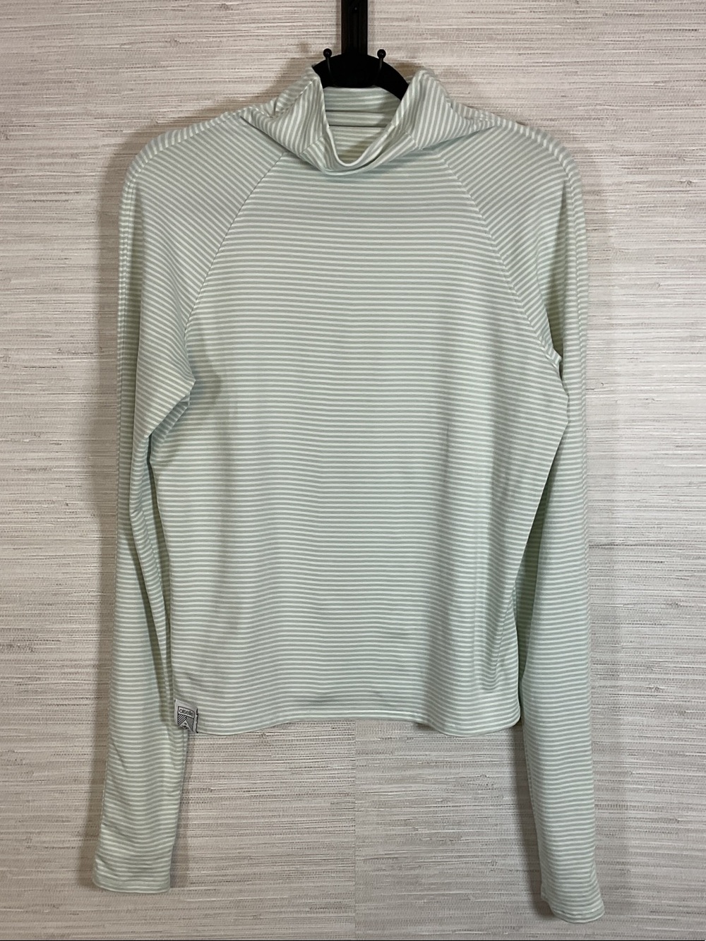 Oiselle Light Green White Striped Long Sleeve Turtleneck Medium